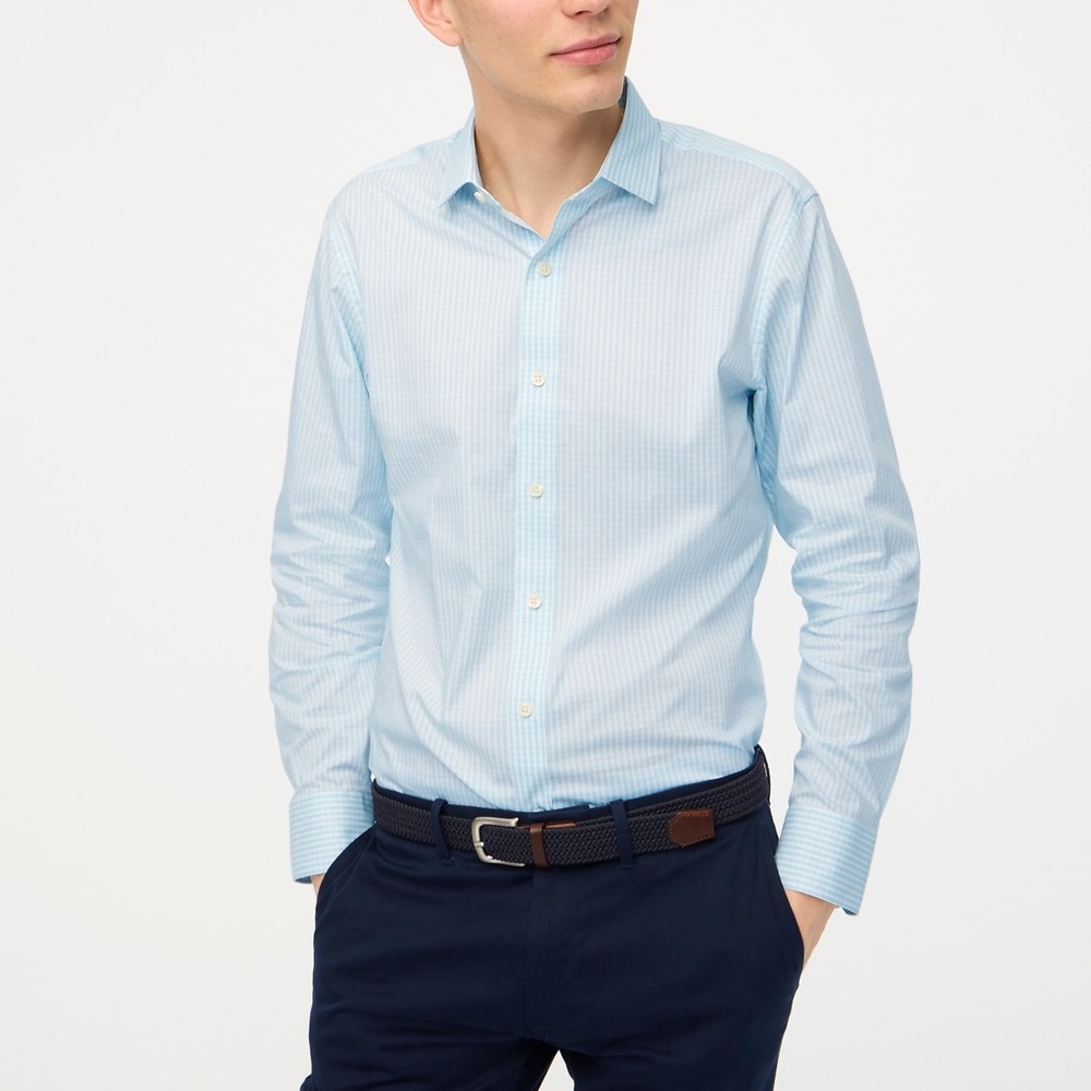 NWT JCrew Chateau Blue Plaid Slim performance dress shirt Cotton Blend M - tear